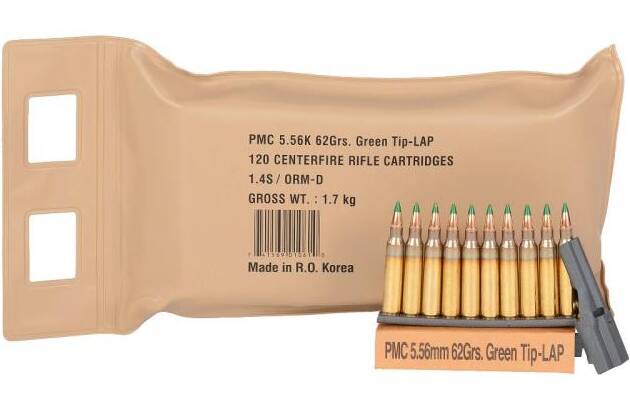 PMC 556 BP X-Tac Battle Pack 5.56x45mm NATO 62 gr Light Armor Piercing Green Tip 120 Per pack ammo