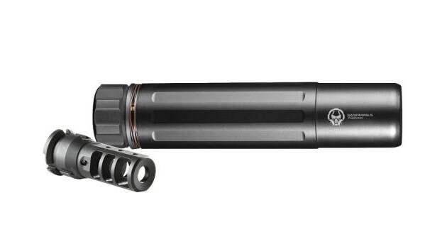 Dead Air Sandman S 30 Cal (7.62mm), Rated Up To 300 RUM, 6.80" L, Black Stainless Steel, 5/8"-24 tpi QD KeyMo Muzzle Brake Suppressor