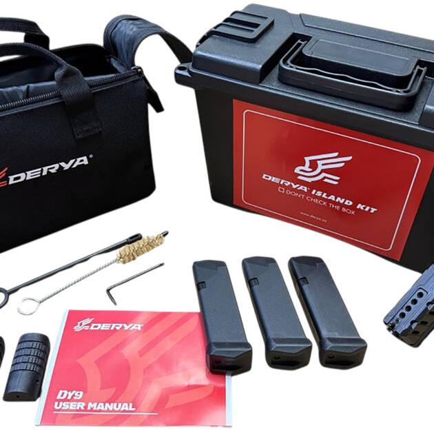 Derya Firearms DY9 Island Kit 9mm Luger 15+1 3.86" Black Melonite Steel Barrel, Black Melonite Steel Optics Ready/Serrated Slide, RMR Footprint