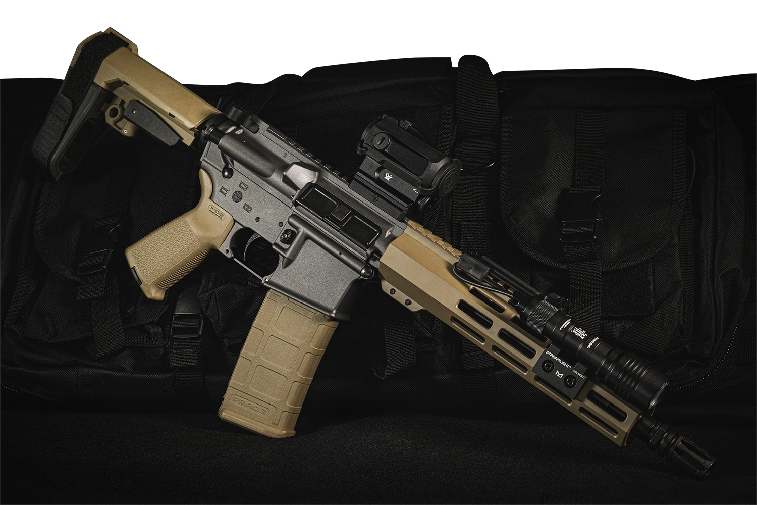 Shark Coast Tactical Tumbleweed Bundle 5.56 NATO 30+1 10.50" Threaded Melonite Barrel, Gray/Tan Cerakote Vortex Sprax Red Dot, StreamLight ProTac Rail