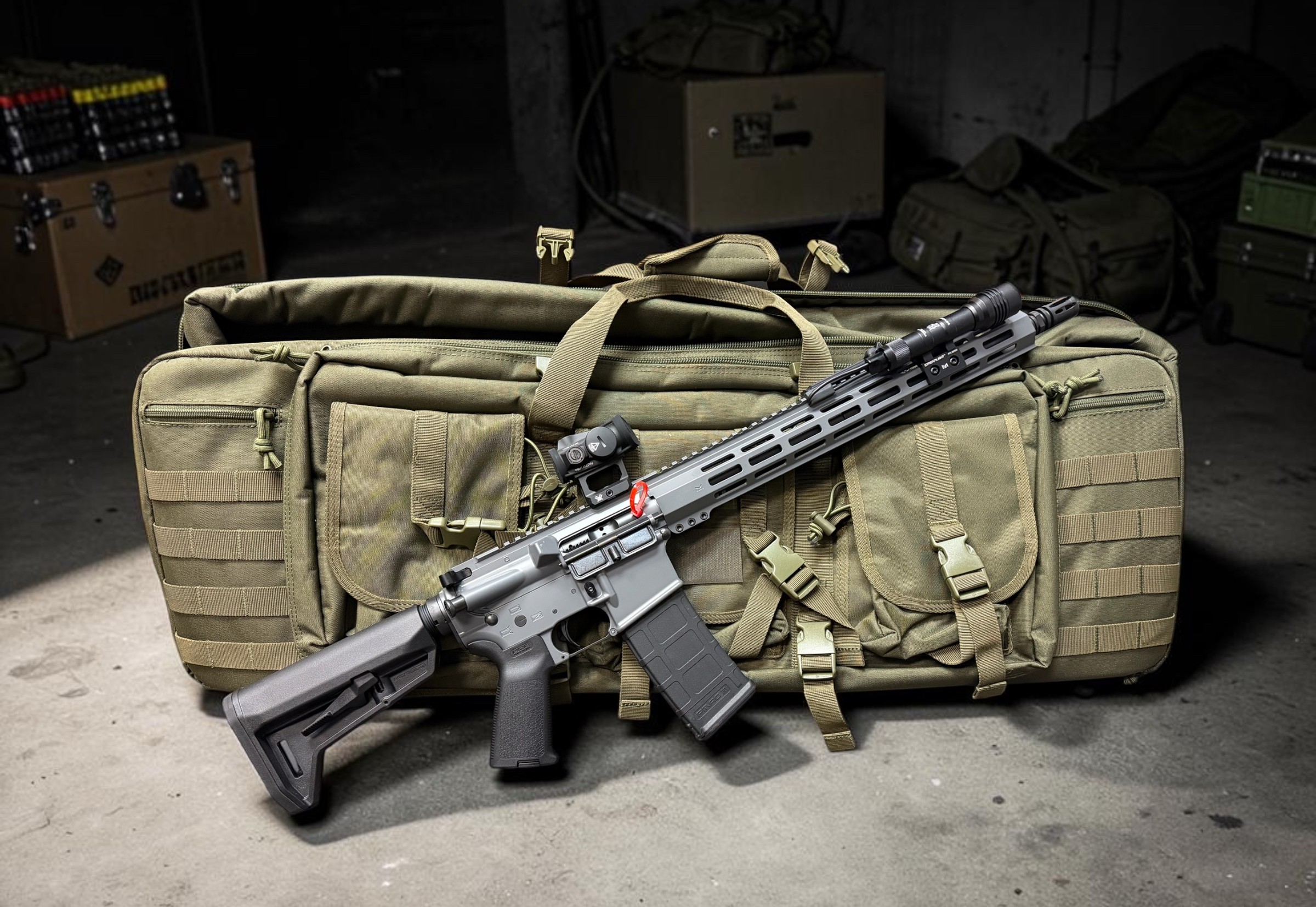 Shark Coast Tactical Grey Night Bundle 5.56 NATO 16" Black Nitride Threaded Barrel, Custom Grey Cerakote Picatinny Rail Aluminum Receiver, StreamLight ProTac Rail Light & Vortex Crossfire Red Dot