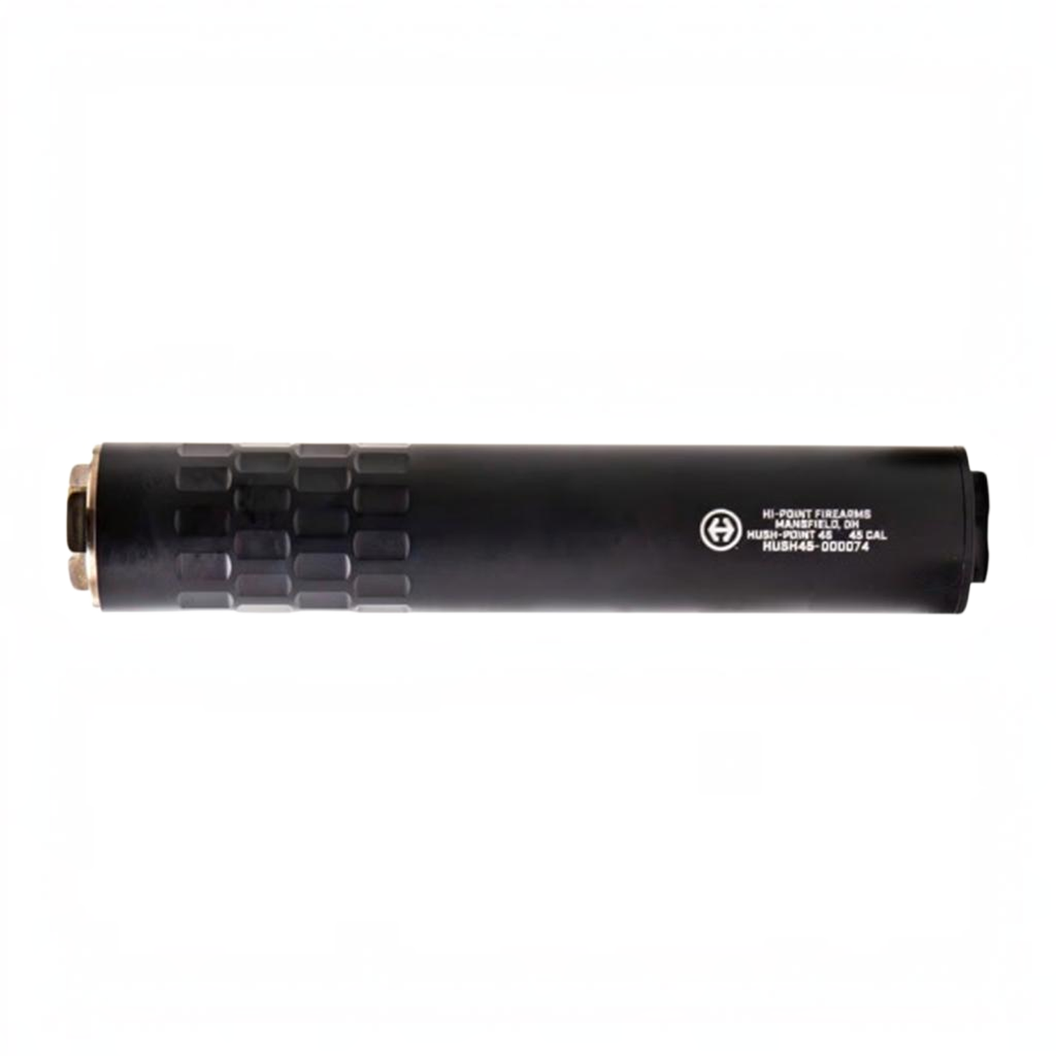 Hi-Point Firearms, Hush-Point, Suppressor, 45 Caliber, 7.87" Long, Aluminum and Stainless Steel Construction, Anodized Finish, Black, Includes 1/2X28 and .578X28 Direct Thread Mounts