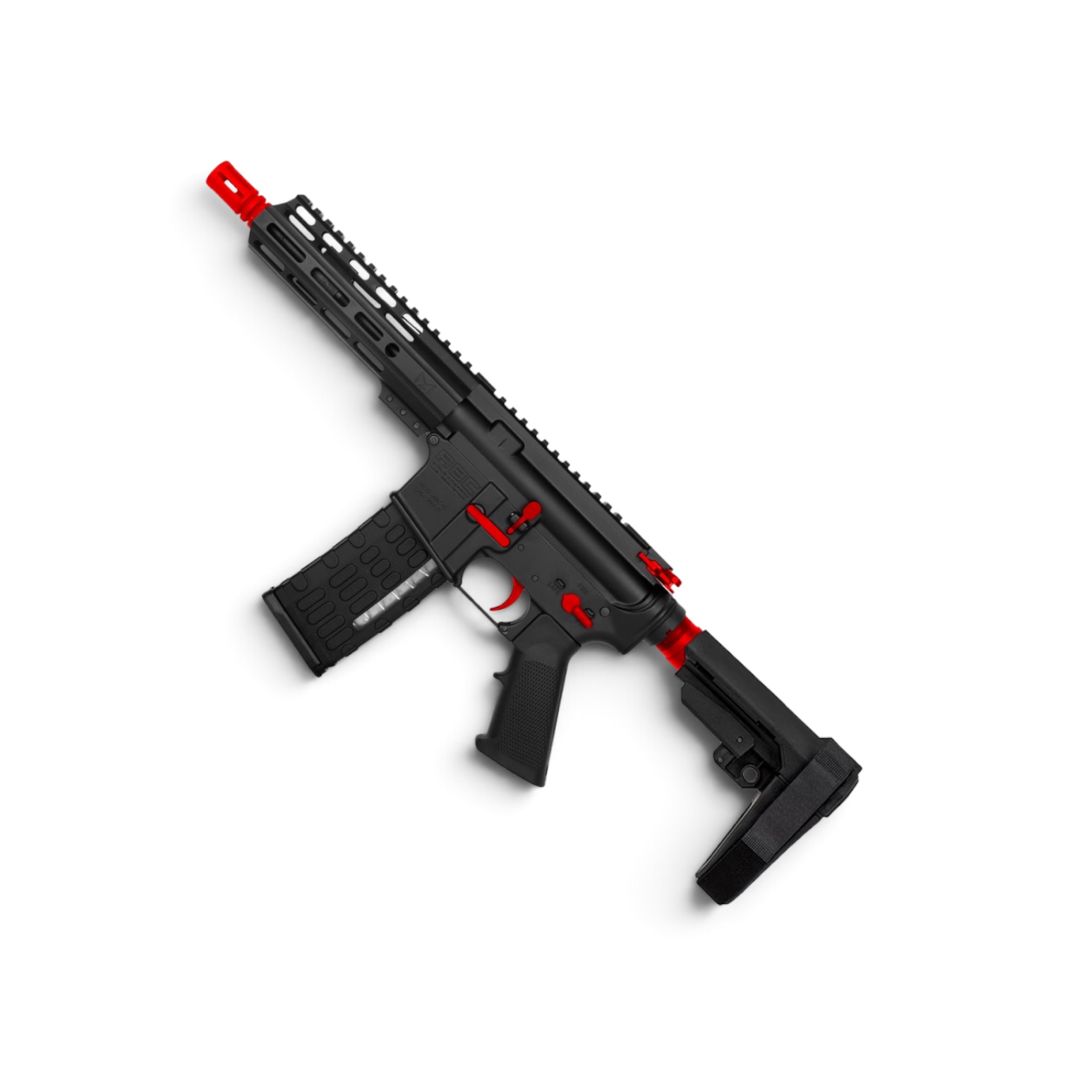 ABC RIFLE CO AR-15 Two-Tone Semi Auto .223 5.56 Pistol 7.5" Barrel 7" Custom D-Cut Front MLOK Handguard - Black and Red