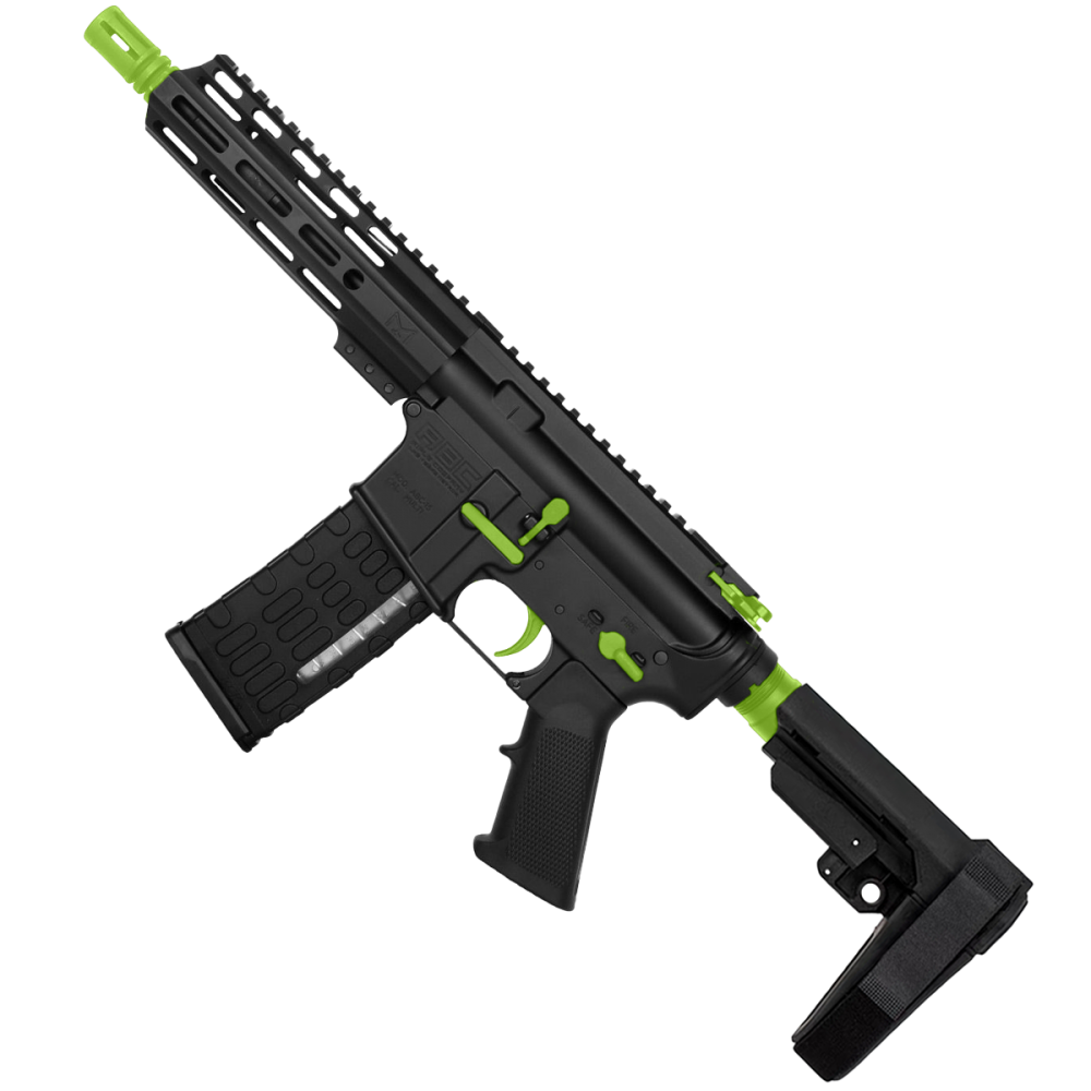 ABC RIFLE CO. AR-15 Two-Tone Semi Auto .223 5.56 Pistol 7.5" Barrel 7" Custom D-Cut Front MLOK Handguard - Black and Zombie Green