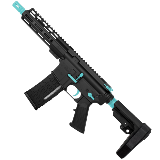 ABC RIFE CO AR-15 Two-Tone Semi Auto .223 5.56 Pistol 7.5" Barrel 7" Custom D-Cut Front MLOK Handguard - Black and Robins Egg Blue