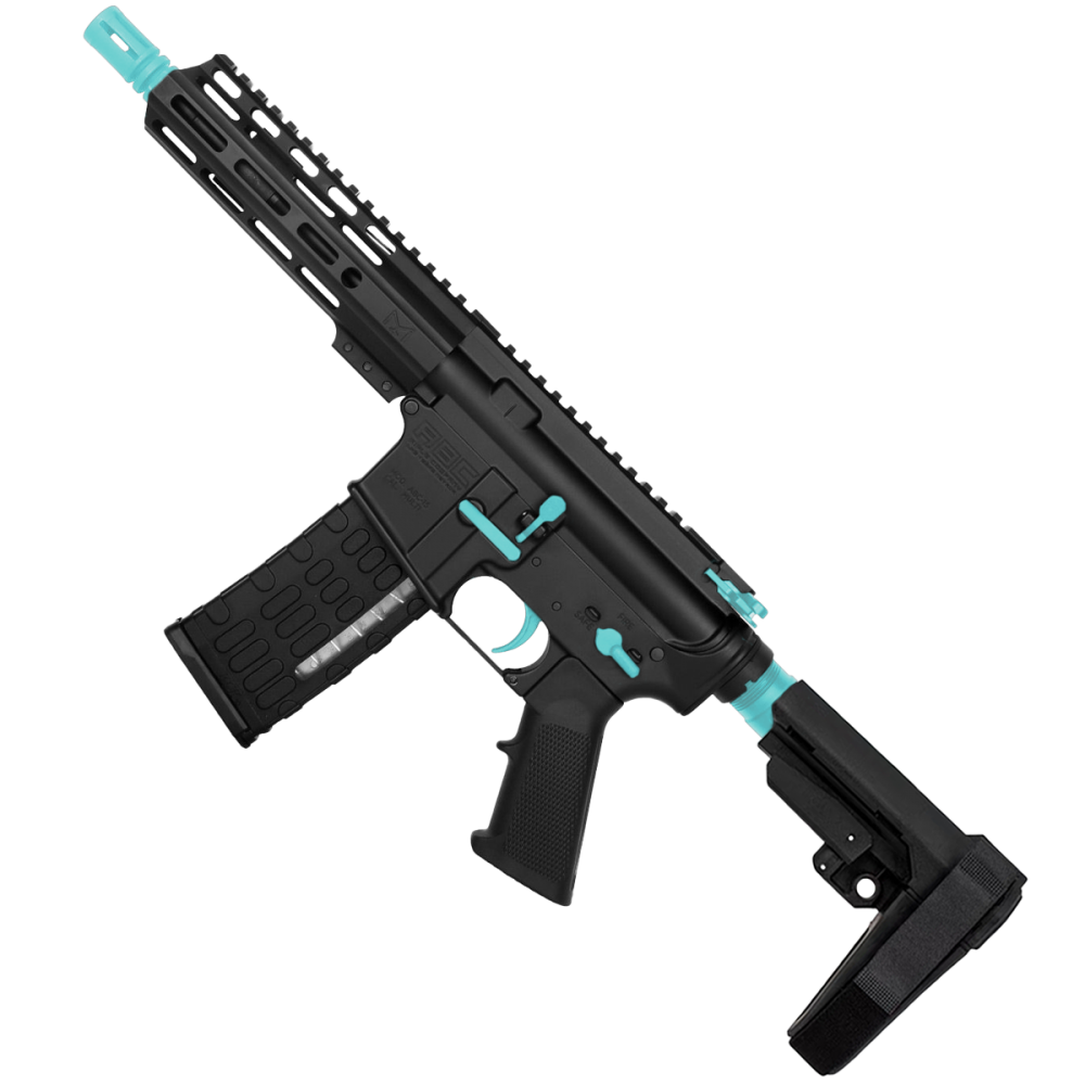 ABC RIFE CO AR-15 Two-Tone Semi Auto .223 5.56 Pistol 7.5" Barrel 7" Custom D-Cut Front MLOK Handguard - Black and Robins Egg Blue